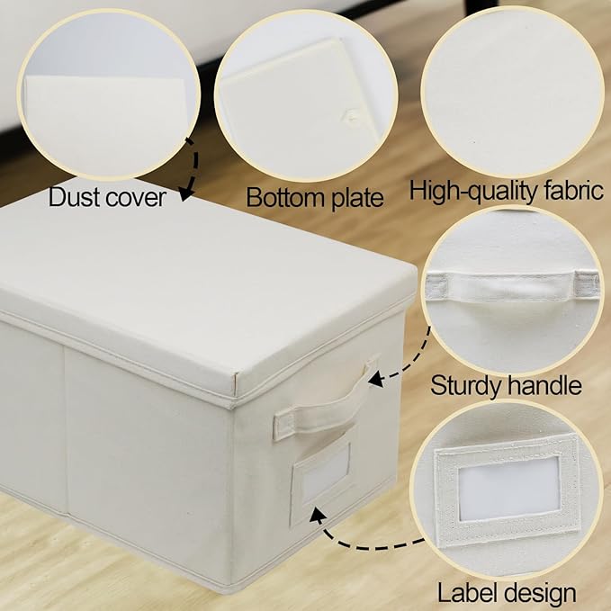 3 Pcs Closet Storage Bins with Lids & Lable & Handles, 15" 22 Quart Collapsible Fabric Stackable Storage Bin Cube Organizer Lidded Organizing Boxes Storage Containers