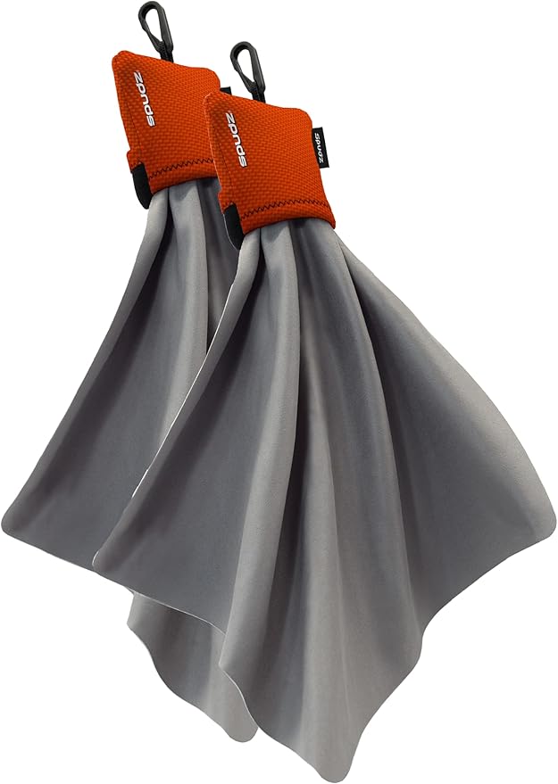 SPUDZ Ultra Microfiber Lens Cleaner – Closable Pouch, Clip-On, Washable – for Optics, Scopes, Glasses | Blaze Orange, 10 x 10 Inch (2-Pack)