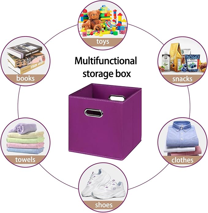 Fabric Cloth Storage Bins,Fabric Cube Organizer with Dual Handles Foldable Cube Storage Baskets for Home Bedroom Storage,Set of 8,(Purple)