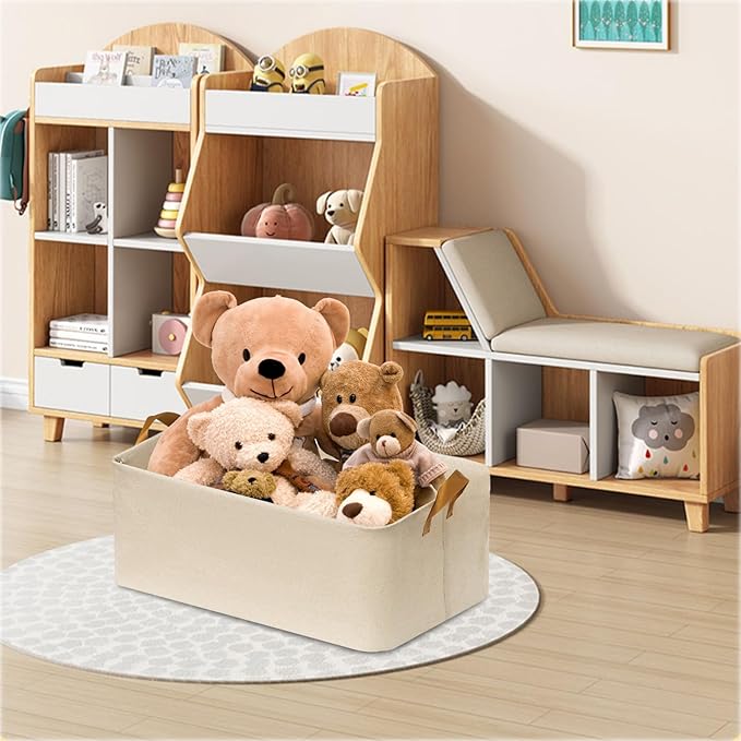 SNWDN 6 Pack Closet Cloth Storage Bins for Shelves,Large Storage Baskets for Shelves, Fabric Bins for Closet organization with Handles（ Beige 17''L x 12''W x 10''H）