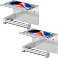 FORIOUS Toilet Paper Holder with Shelf, Adhesive or Screw Wall Mount Toilet Roll Holder for Bathroom, Rustproof 304 Stainless Steel Commercial Toilet Tissue Holder, 2 Pack Brushed Nickel