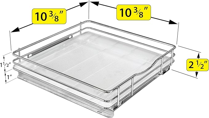 LYNK PROFESSIONAL® Pull Out Spice Rack Organizer for Inside Kitchen Cabinets - 10-3/8 inch Wide - Slide Out Drawer – Chrome Sliding Spice Organization for cabinet - Spice Racks - 1 Tier