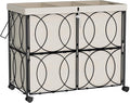 VIPLEO Laundry Hamper with 3 Section, Large 180L Rolling Laundry Basket with Wheels, Metal Heavy Duty Laundry Hamper with Detachable Bags, Dirty Clothes Hamper Organizer for Bedroom, Bathroom(Beige)