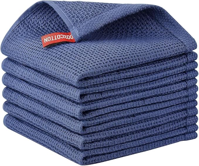 Nialnant 100% Cotton Kitchen Dish Cloths,6 Pack Absorbent Dish Towels for Kitchen,Quick Drying Tea Towels Set 12x12 Inches, Navy Blue