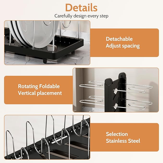 CEHNCEH Pots and Pans Organizer under Cabinet for Cabinet and Countertop Longest 28.5 in Foldable Adjustable 8-Tier Pan Organizer Rack Perfect to Store Pots, Kitchen Cabinet Organizer (Black)