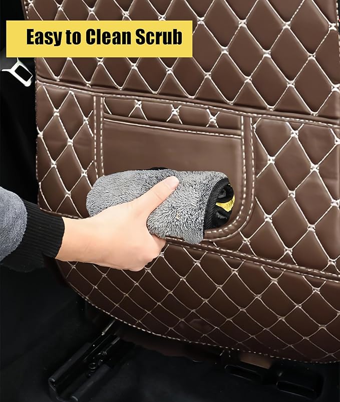 Leatherette Car Seat Protector - 2 Pack Large Car Kick Mats with Storage Pockets Organizer Seat Back Cover Against Dirty Shoes & Scratches, Universal Fit for Most Vehicles, Coffee