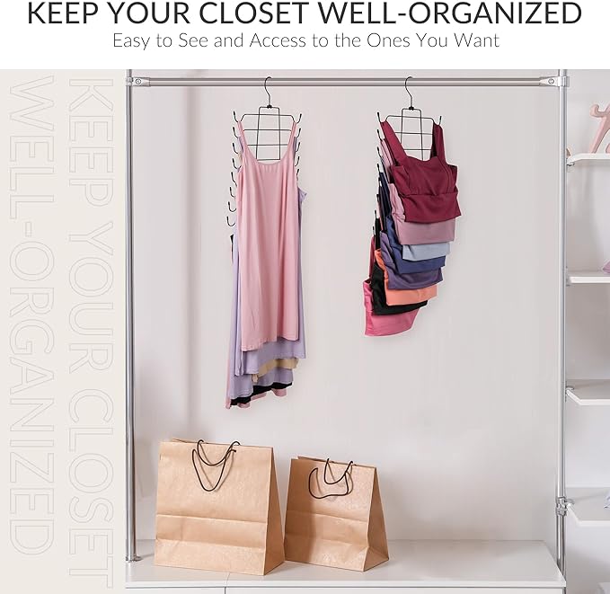 ZEDODIER Tank Top Hanger Space Saving, Bra Hangers for Closet Organizer, Hanging Bra Organizer Tank Tops Holder with 8 Hooks, Metal Closet Organizers and Storage Small Space Solutions, Black