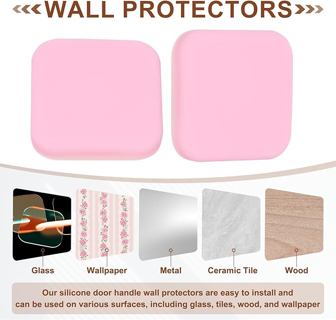 PATIKIL 10Pcs Door Knob Wall Protector, 1.8" Square Silicone Door Stoppers Self Adhesive Handle Bumper Cushion Pad Quiet Wall Protector for Fridge Home Office, Pink(0.4" Thickness)