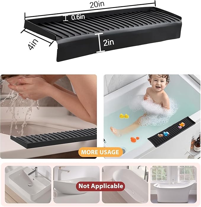 Sink Edge Protector with Suction Cup 4"x20", Silicone Sink Splash Guard for Kitchen & Bathroom, Protect Countertop from Scratches, Stains, for Stainless Steel Granite Quartz-Black