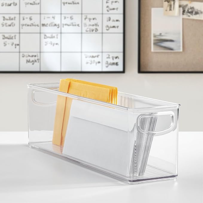 iDesign Small Stackable Storage Bins with Handles for Pantry or Fridge, Set of 4, Clear, Made in USA