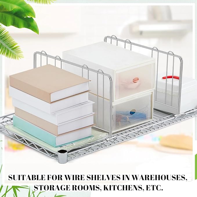 6 Pcs 24" W X 9" H Wire Shelf Divider Chrome Plated Steel Wire Rack Divider for Shelving Metal Accessories for Bathroom Kitchen Office Pantry Room Storage Organization, Silver