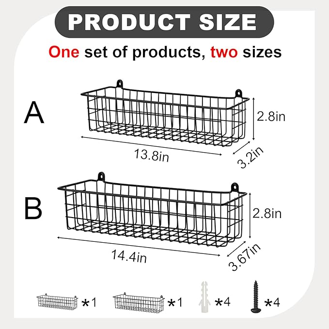 Spice Rack Organizer Wall Mount, 2 Pack Black Seasoning Rack Wire Storage Baskets for Wall or Cabinet Door in Kitchen and RV | Seasoning Rack, Kitchen, RV