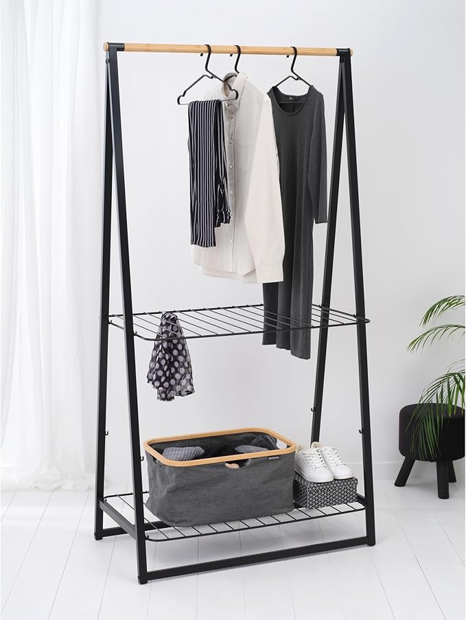 Brabantia - Foldable Laundry Basket 10.6 Gal - Water Resistant Hamper for Wet & Dry Laundry - Storage Basket for Clothes & Linen - Bamboo Rim for Easy Grip - Garment Washing - Pepper Black