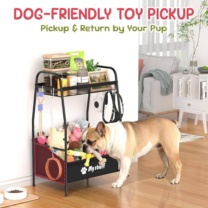 Medium Dog Toy basket, Toy Box for Dogs, Pet Toys Bin Dog Metal Wire Basket for Toys, Food Storage, Storage Organizer Chest Storage, Toy Box for Living Room Area (Black)