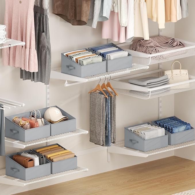 DIMJ Closet Storage Bins 12 Pack - Fabric Storage Baskets for Shelves, Collapsible Clothes Organizer with Handles, Trapezoid Shelf Organization Storage Cubes for Purse, Toys, Books, Towel, Clothes