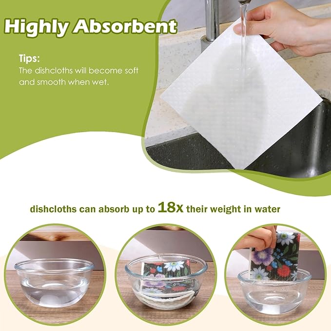 6 Packs Swedish Paper Cloths for Kitchen, Reusable Paper Towels Washable Dish Rags, Highly Absorbent Kitchen Towels Quick Drying Swedish Sponge Cleaning Dish Cloths (Colorful Floral)