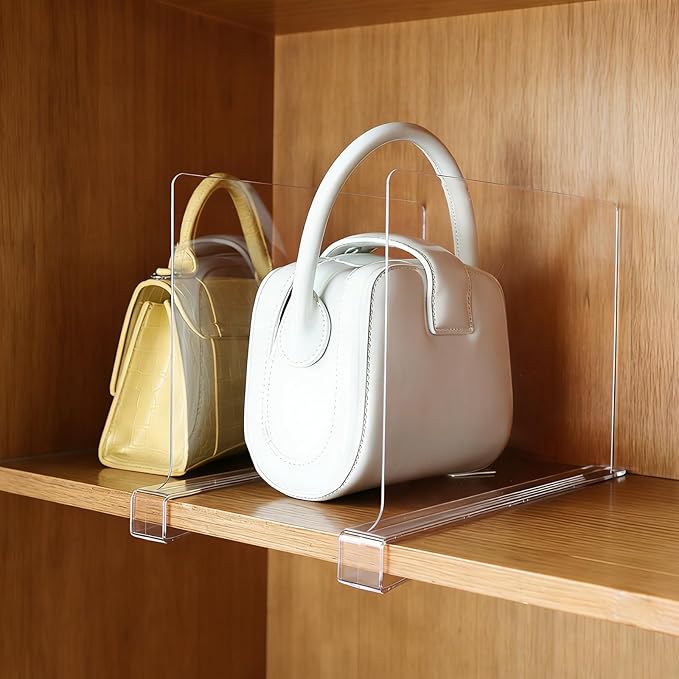 4 Pack Shelf Divider for Closet Acrylic, Clear Purse Organizer for Closet Perfect for Sweater, Shirts, Handbags in Bedroom and Kitchen, Acrylic Bookshelf for Organization