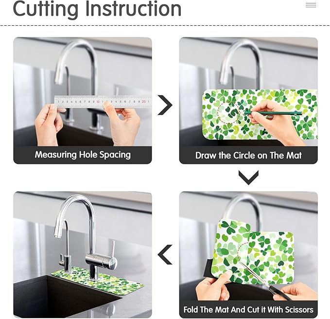 Bright Green Clover St. Patrick Kitchen Sink Splash Guard Sink Faucet Mat Faucet Handle Drip Catcher Drain Mats for Kitchen Bathroom Countertop Absorbent Dish Dry