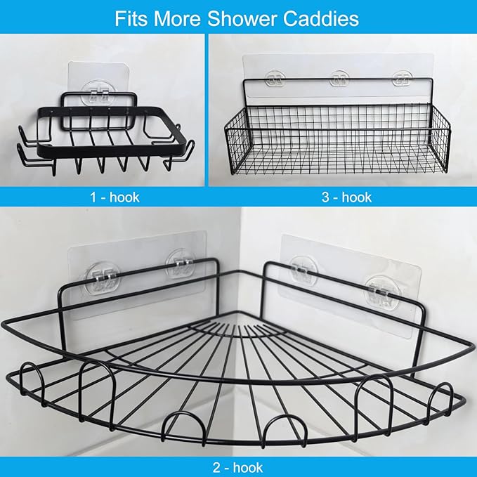 ZOMETUO 15 Pack Shower Caddy Adhesive Replacement, No Drilling Shower Shelf Adhesive, Strong Caddy Sticker Hooks Replacement for Showers Shelves and Kitchen Racks Organizer