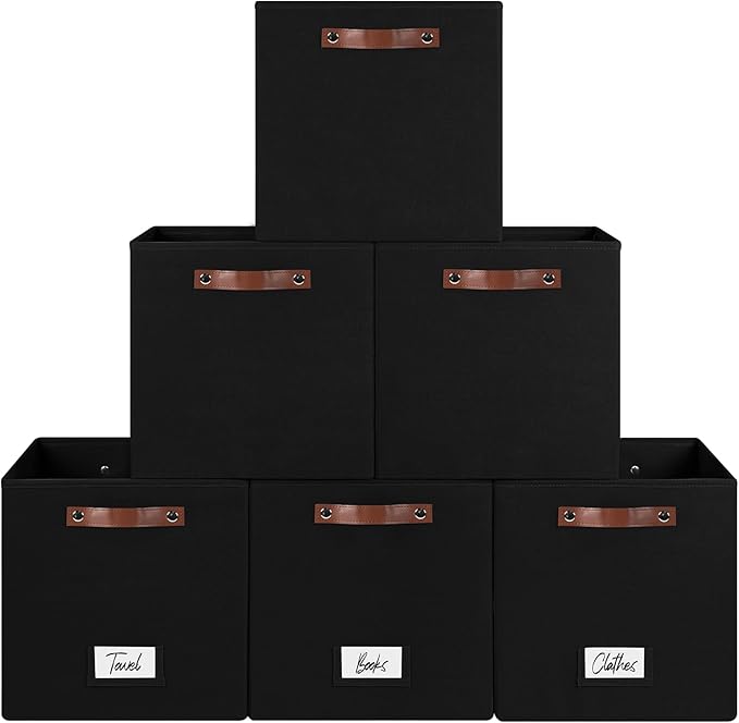 6-Pack Storage Cubes with Handles & Label Holders Basket, Closet Cube Home Organizer Bins(Black, 13 x 13 x 13 inch)