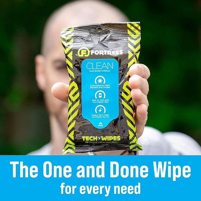 Fortress Electronic Wipes With Microfiber Cloth (25 ct, Pack of 36) To-Go Tech Wipes for Screens, Phones, Keyboards, TV Monitors, Computer Screens, and More [Travel Size] Skin-Safe