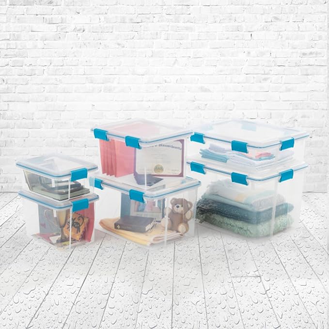 Sterilite 24-Pack Gasket Box, Weather-Resistant Storage Bins with Latching Lids, 20 Quart - Heavy-Duty Organizing Containers for Closet, Bathroom, and Office