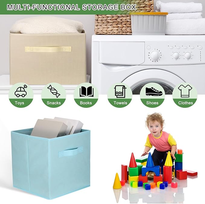 uxcell 3Pcs Fabric Storage Bins, 11 Inch Cube Storage Bin Foldable Storage Cube Organizer Bins with Handles for Shelf Closet, Nursery Home, Bedroom(Gray)