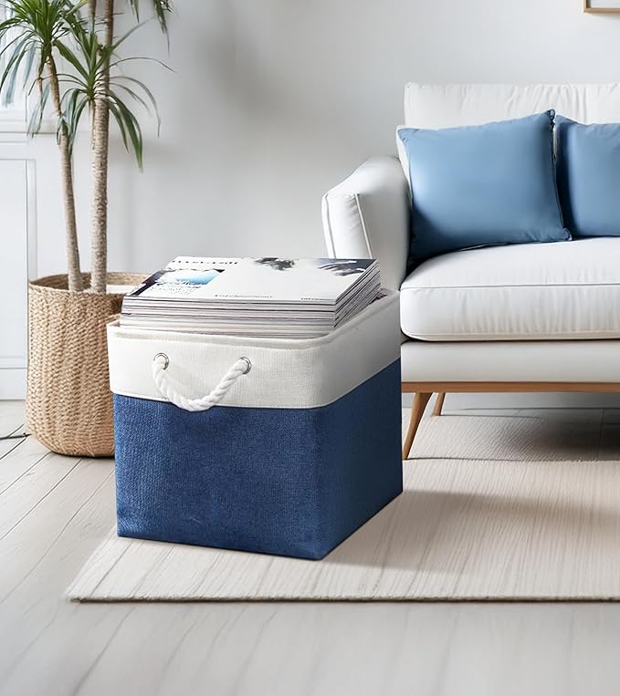 DECOMOMO Cube Storage Bins 13x13 Storage Cubes for Toys, Shelves, Closet and Cube Organizer (Navy Blue & White, 3 Pack)