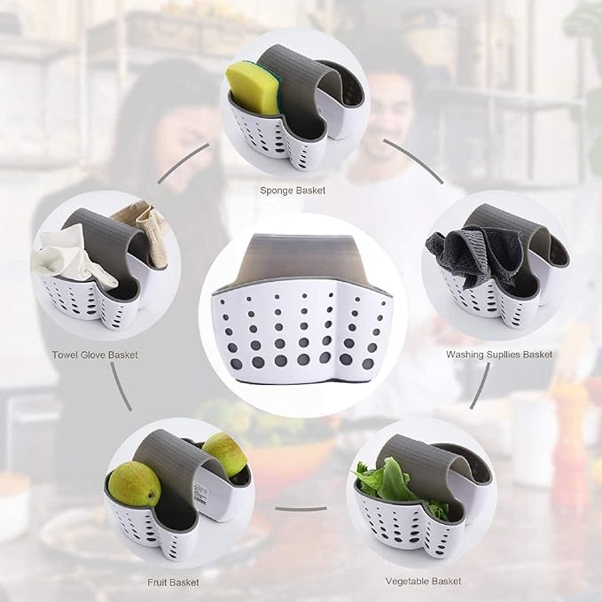 VANVENE Kitchen Sink Shelf Soap Sponge Drain Rack Holder Double Decker Hanging Basket Storage Suction Cup Kitchen Organizer Sink Accessories Wash Dropshipping (2pockets)