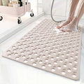 BREELEAM Non Slip Bathtub and Shower Mat 31x17 inch,Bath Mat with Quick Dry Drain Holes and Suction Cups, Soft Comfortable Safe Bathroom Mat for Bath Tub, Floor, Tile (Khaki)