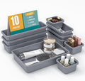 10 PCS Drawer Organizer Set, 4 Size Makeup Drawer Divider Organizer With Non-Slip Pads, Interlocking Plastic Storage Bins for Office,Jewelry Vanity,Gadgets, Bathroom,Kitchen, Grey