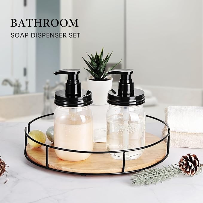 Amolliar Plastic Mason Jar Soap Dispenser with Pump Lid,16OZ Refillable BPA-Free Hand Soap Dispenser Set with Cute Lables - Farmhouse Decor for Kitchen/Bathroom, Liquid Soap,Dish Soap, Lotion