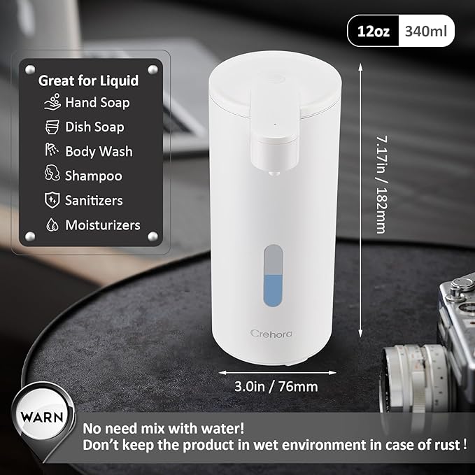 Automatic Soap Dispenser, Automatic Soap Dispenser Touchless, Kitchen & Bathroom, 3 Adjustable Volume for Liquid Soap, Water-Resistant, Hotel, Restaurant and School, Clog-Free, White