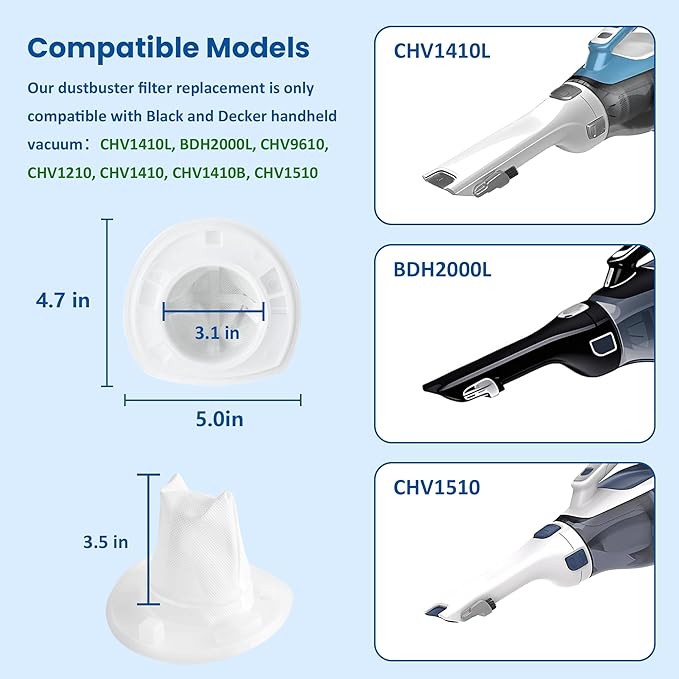 6 Pack Filter Replacement for Black and Decker Power Tools VF110 Dustbuster Cordless Hand Vacuum CHV1410L CHV9610 CHV1210 CHV1410 CHV1510 BDH2000L, 90558113-01