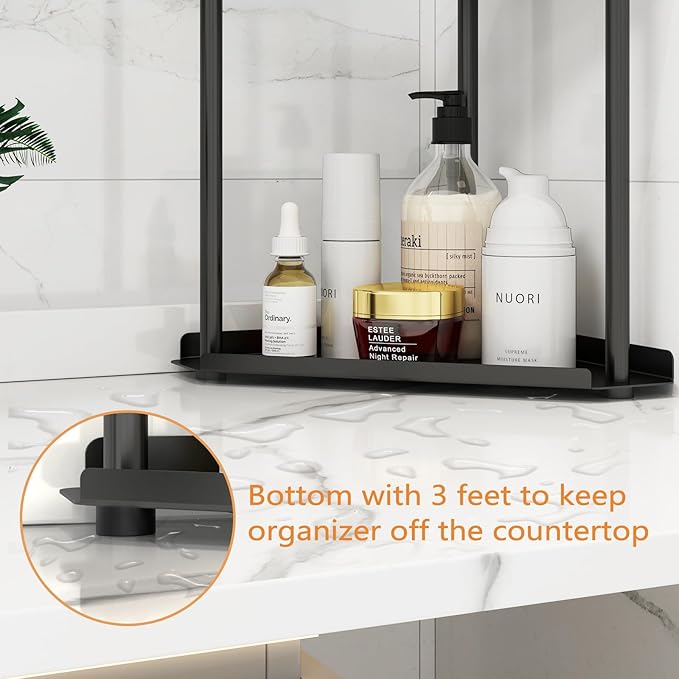 3 Tier Bathroom Counter Organizer, Vanity Organizer Corner Shelf, Skincare, Makeup Countertop Organizers, Kitchen, Bathroom Counter Storage, Black