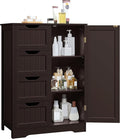 Yaheetech Large Bathroom Floor Cabinet with 4 Drawers and Single Door Cabinet, Freestanding Storage Cabinet for Living Room Kitchen Hallway, Espresso
