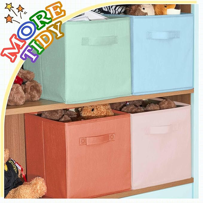 Yinder 6 Pcs Cube Storage Bin 11'' Storage Bins for Room Decor Colorful Bins Foldable Baskets for Nursery Organizer Boxes Fabric Boxes (Pastel Colors)