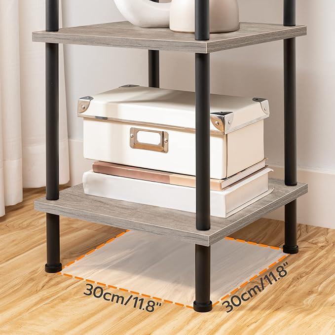 HOOBRO 6-Tier Corner Shelf, Corner Square Rack Display Shelf, Tall Storage Rack Plant Stand, Bookcase for Small Spaces, Living Room, Home Office, Kitchen, Greige and Black BG55CJ01