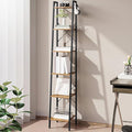 Ladder Shelf, Bookshelf Bookcase, Freestanding Corner Storage Shelve with 2 Hooks for Home Office, Living Room, Kitchen, Bedroom, Industrial, 11.8"D x 13.4"W x 72.8"H, Rustic Brown BC13301B