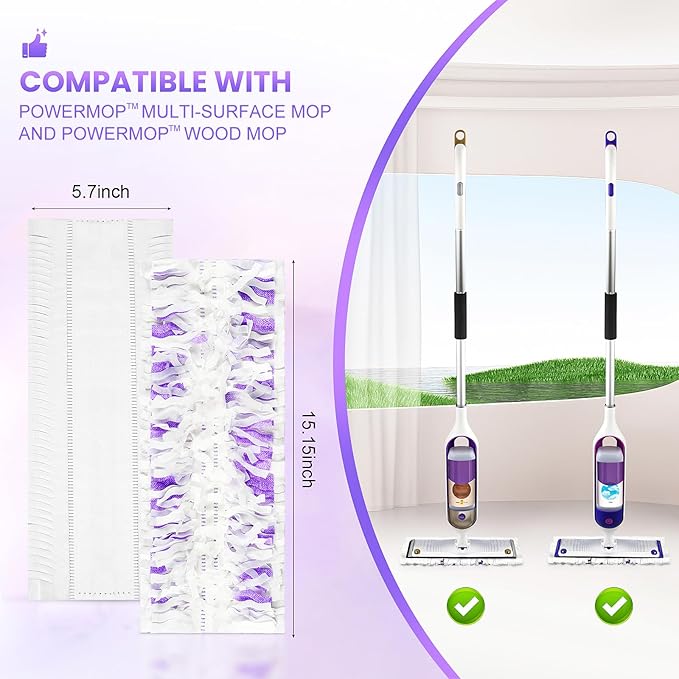 25 Pack Disposable Mop Pads for PowerMop™ Multi-Surface Floor Mop, Mopping Pad Refills for Floor Cleaning