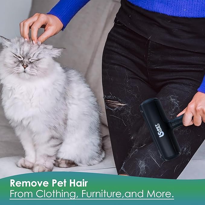 US PET SUPPLY Pet Hair Remover Roller-Reusable, Self Cleaning Lint Roller for Pet Hair Removal on Furniture, Carpets, Clothes & Car Seats-Dog & Cat Hair Remover No Sticky Tapes (Black)
