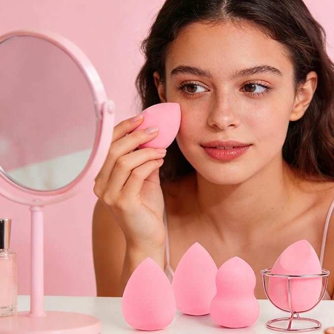 15pcs Pink Makeup Sponge Set, Non-Latex Wet & Dry Dual Use Foundation Sponge for Flawless Application, Reusable & Washable, Ultra Soft Powder Puff Blenders for Cream, Liquid & Powder Makeup