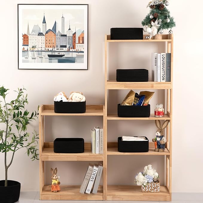 6 Pack Storage Baskets for Shelves, Small Baskets for Shelves, Cute Decorative Storage Bins, Organizer Basket for Gifts Empty, 11.8''Lx7.8''Wx4.7''H-Black