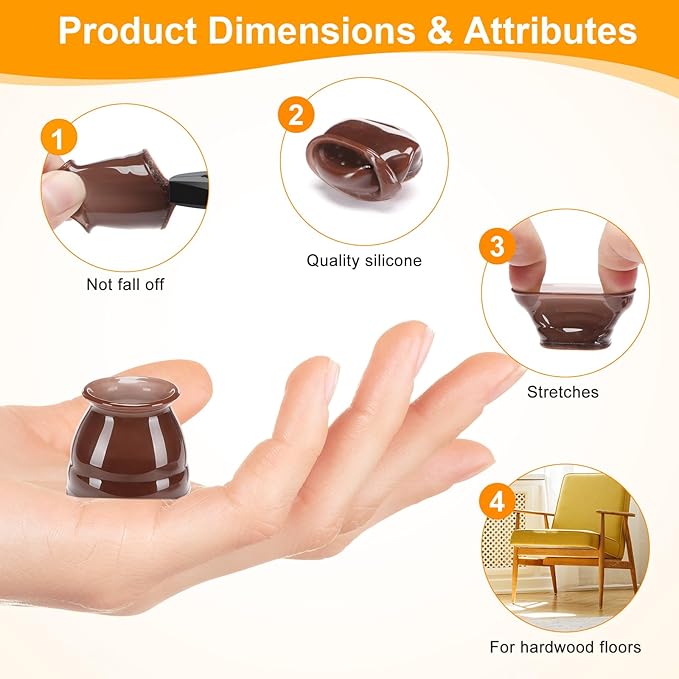 CHUNZEXI 24 Pack Chair Leg Floor Protectors for Hardwood Floors, Silicone Felt Covers Pads Caps, Protect Wood Furniture Feet Floors Noise Reduce and Scratch (Universal Small & Brown)