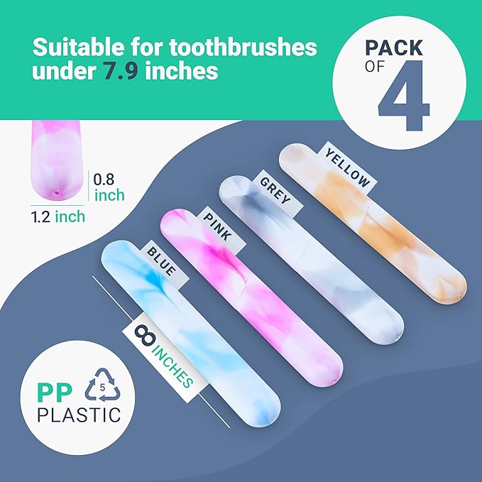 4 Pack Elite Travel Toothbrush Case with Drainage Holes–Portable, Breathable Plastic Toothbrush Holder Travel Covers–Ideal for Camping, Trips & Daily Use Cute Tooth brush Cover Container– Multi Colors