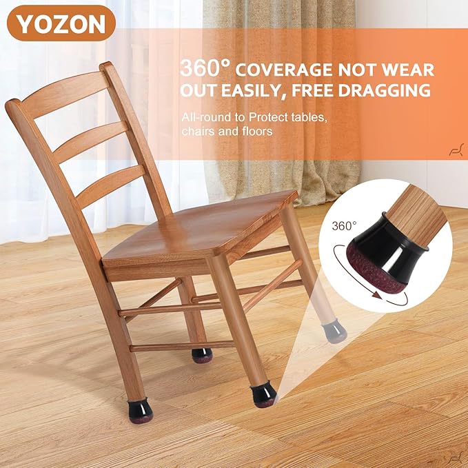 Chair Leg Floor Protectors Chair Leg Protectors for Hardwood Floors Felt Silicone Caps Strengthen Bottom Protection Anti-Scratch Reduce Noise 16 Pack Black Round Large Fit 1-3/16" to 1-5/8" (30-40mm)