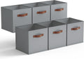 GRANNY SAYS Cube Storage Bins, 11 Inch Cube Storage Organizer, Fabric Storage Bins with PU Handle, Storage Cubes for Shelves, Closet, Dusty Blue, 6-Pack