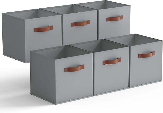 GRANNY SAYS Cube Storage Bins, 11 Inch Cube Storage Organizer, Fabric Storage Bins with PU Handle, Storage Cubes for Shelves, Closet, Dusty Blue, 6-Pack