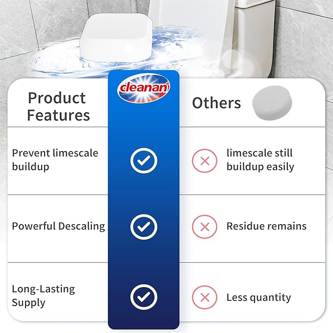 Toilet Bowl Cleaner Tablets, Leaves Bowl Sanitary, Freshens, Deodorizes, Descales & Repels Tough Stains, Helps Prevent Limescale Buildup, Safe for Septic Tanks, 24 Pack 1 Year Supply