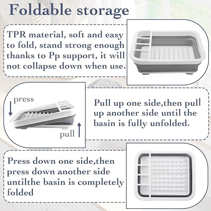 Collapsible Bowls, Plates, and Dishes Drainer, Portable Space-Saving Dish Rack for Kitchen, RV, Campers, and Travel Trailers